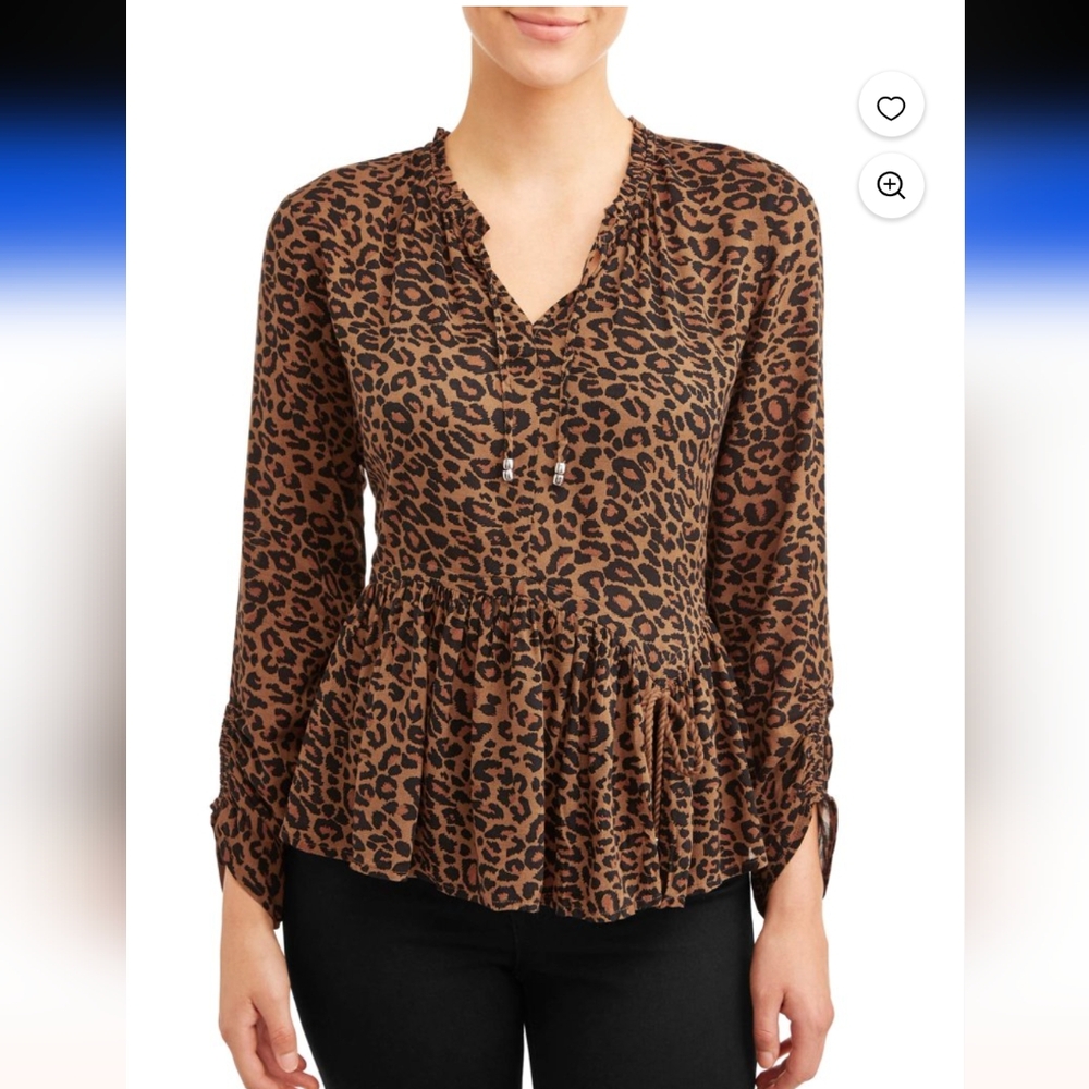 Time And Tru Leopard Print Long Sleeve Blouse